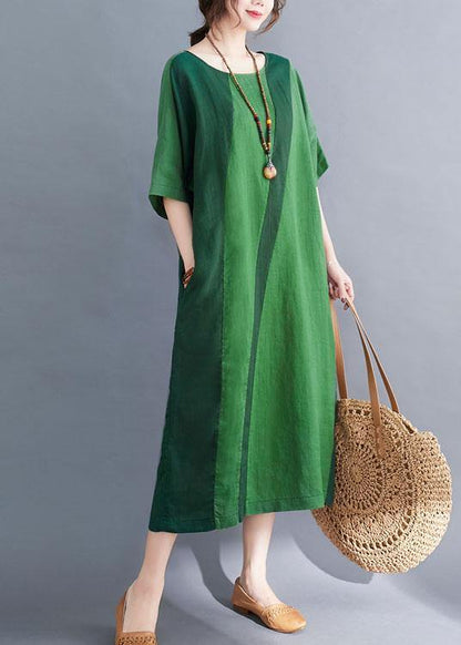 Handmade Gray Ink Painting O-neck Patchwork Summer Vacation Dresses Half Sleeve