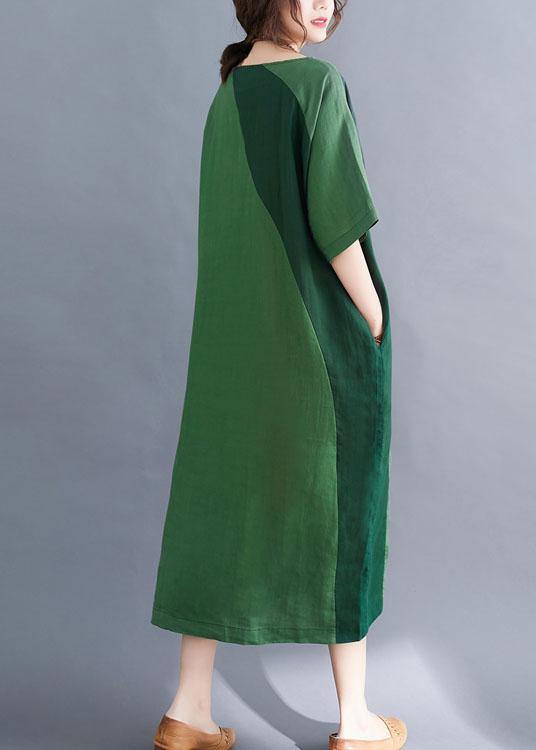 Handmade Green O-neck Patchwork Summer Vacation Dresses Half Sleeve