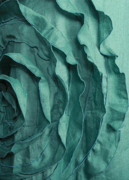 Handmade Green 3d Flower Linen Maxi Dress