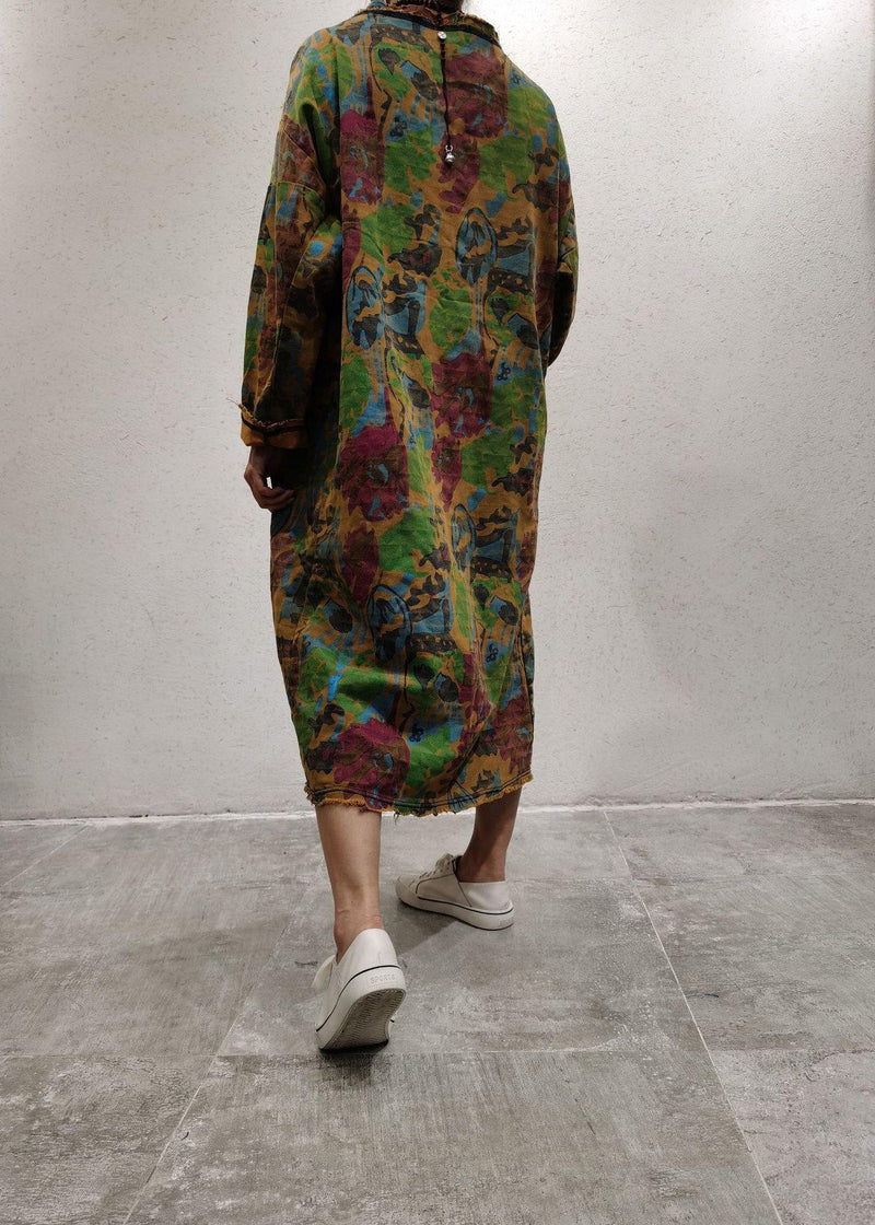 Handmade Green U Neck Patchwork Maxi Dresses Spring Dress