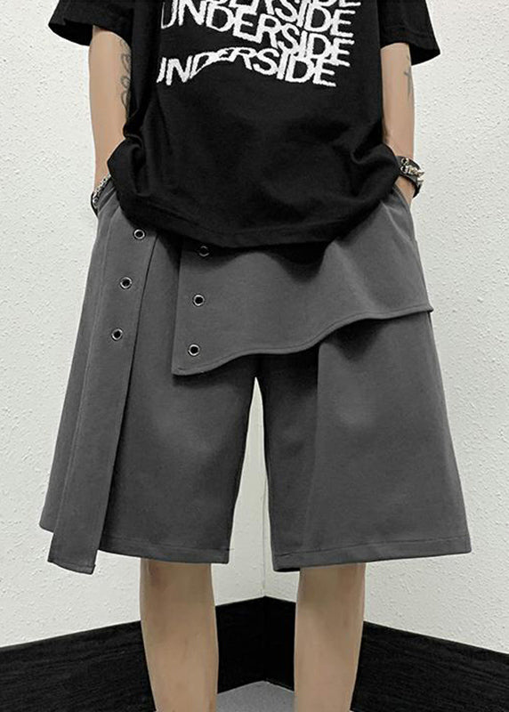 Handmade Grey Elastic Waist Patchwork Crop Pants
