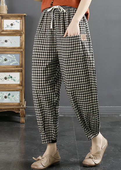 Handmade Grey Oversized Plaid Linen Harem Pants Spring