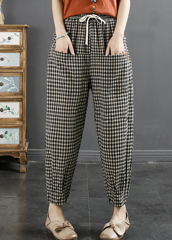 Handmade Grey Oversized Plaid Linen Harem Pants Spring