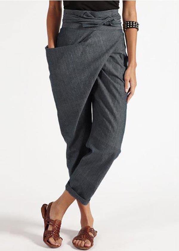 Handmade Yellow Asymmetrical Design High Waist Cotton Harem Summer Pants