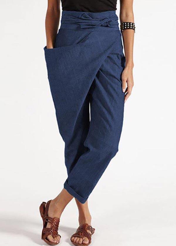 Handmade Pattern Asymmetrical Design High Waist Cotton Harem Summer Pants