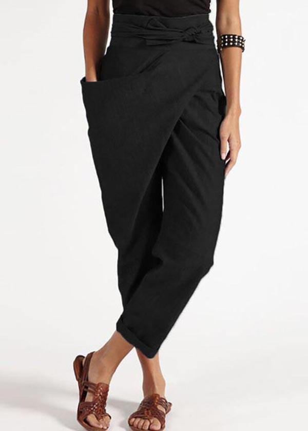Handmade Red Asymmetrical Design High Waist Cotton Harem Summer Pants