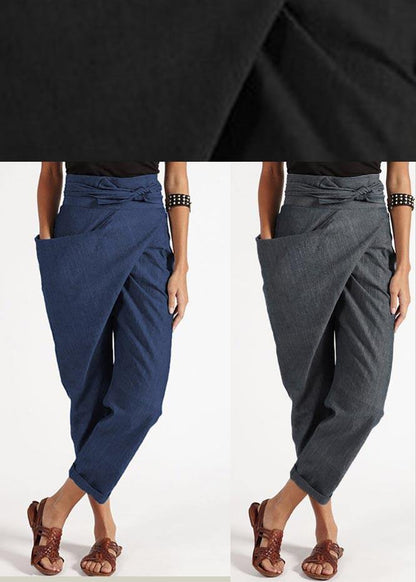 Handmade Striped Pattern Asymmetrical Design High Waist Cotton Harem Summer Pants
