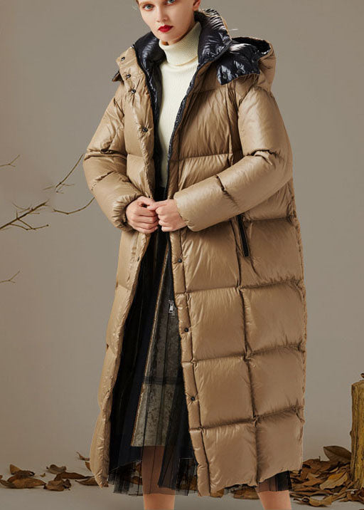 Handmade Khaki Button Pockets Winter Duck Down Coat