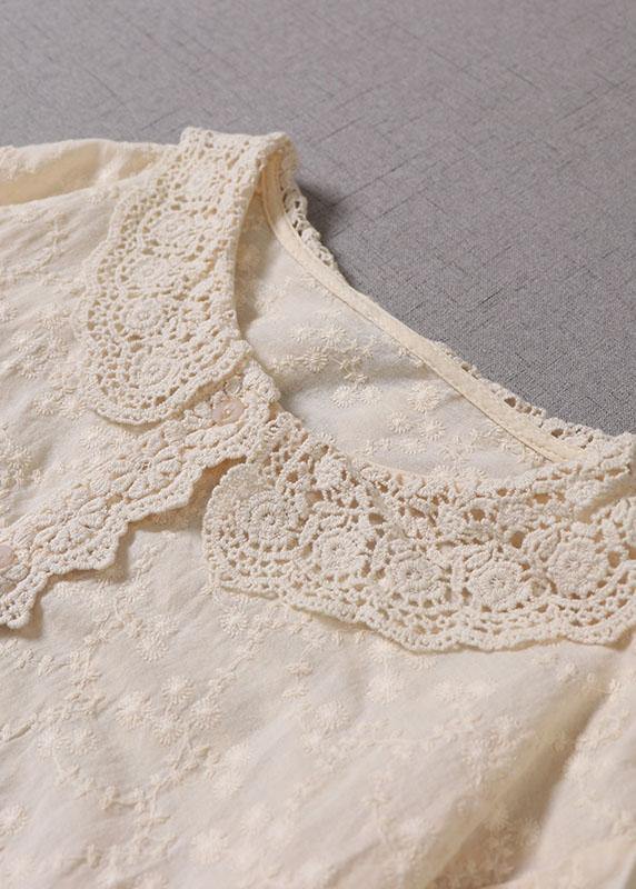Handmade Khaki Pockets Button Embroideried Fall Wrinkled Maxi Dresses Long Sleeve