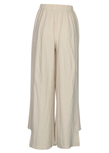 Handmade Green Bird Dandelion Wide Leg Pants Summer Cotton Linen