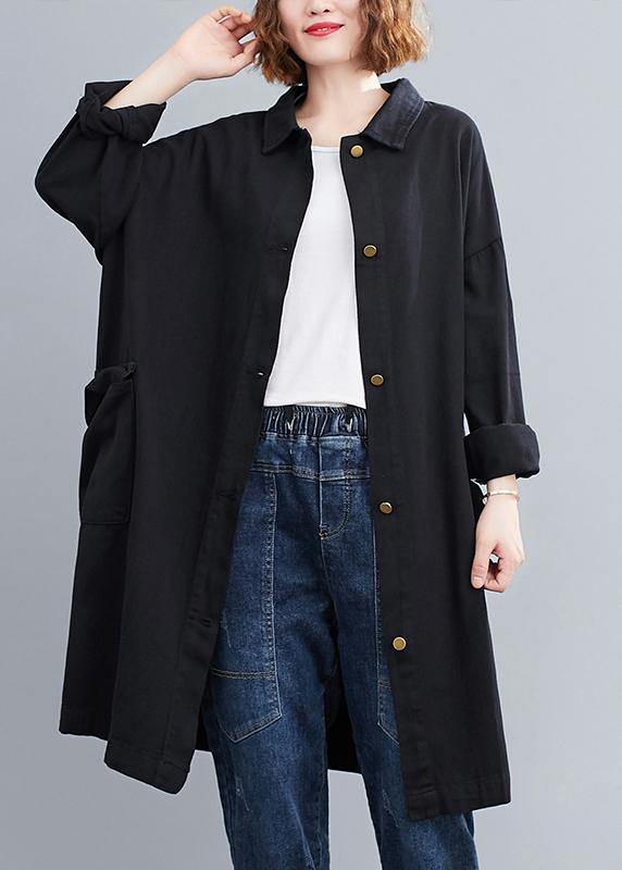 Handmade Lapel Patchwork Spring Tops Tunic Black Blouse