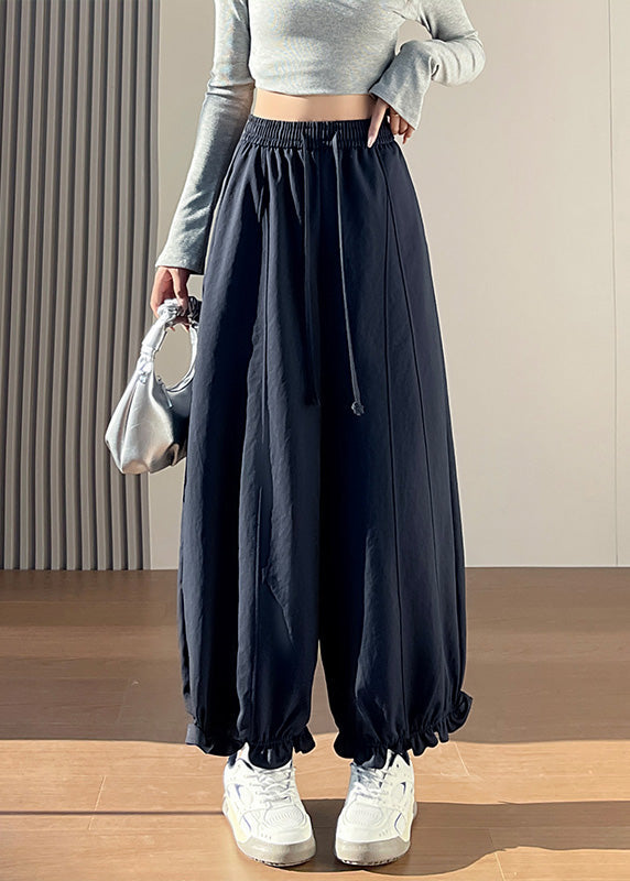 Handmade Navy Ruffled Cotton Crop Pants Spring