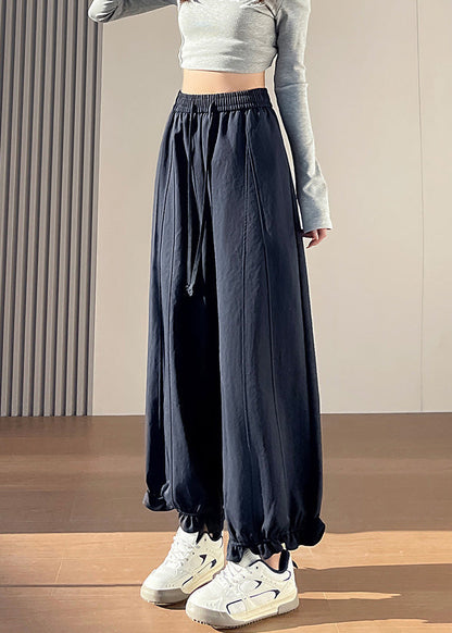 Handmade Navy Ruffled Cotton Crop Pants Spring