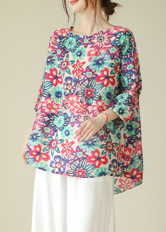 Handmade O-neck Print Low High Design Shirts Half Sleeve
