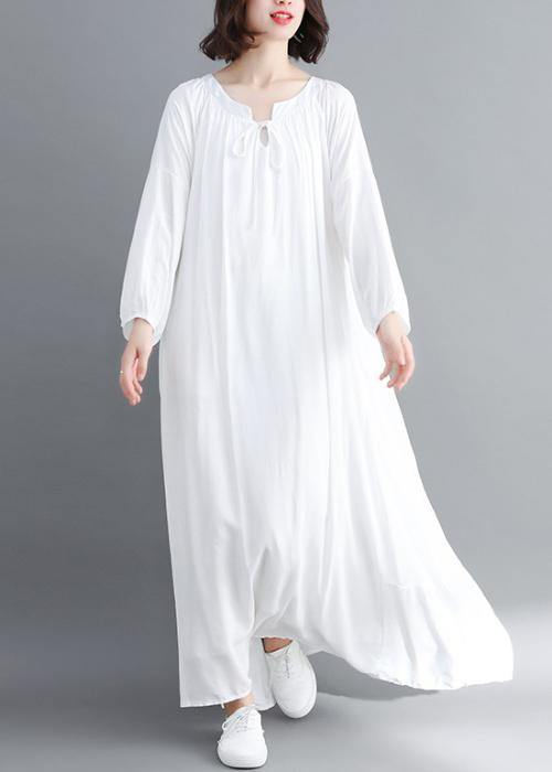 Handmade O Neck Large Hem Spring Outfit Sleeve White Traveling Dress