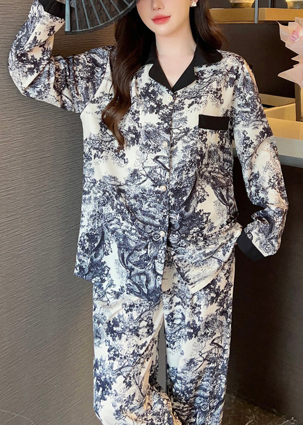 Handmade Photo Color Tie Dye Ice Silk Shirts and Pants Two Pieces Set Spring