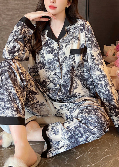 Handmade Photo Color Tie Dye Ice Silk Shirts and Pants Two Pieces Set Spring