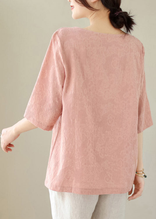 Handmade Pink O-neck Cozy Top Summer