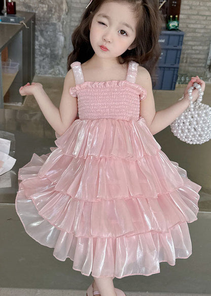 Handmade Pink Ruffled Patchwork Tulle Baby Dresses Sleeveless