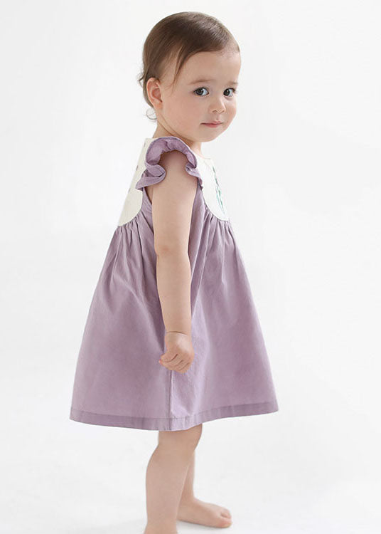 Handmade Purple Embroideried Patchwork Cotton Baby Dresses Summer
