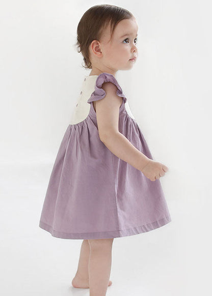 Handmade Purple Embroideried Patchwork Cotton Baby Dresses Summer