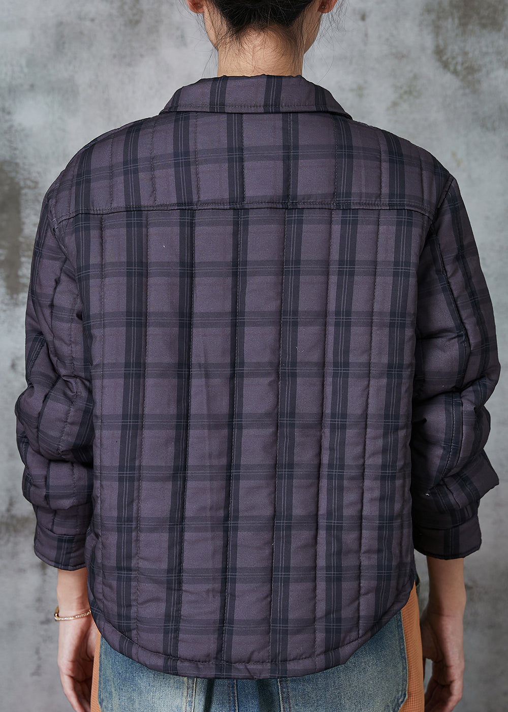 Handmade Purple Plaid Pockets Fine Cotton Filled Witner Coats