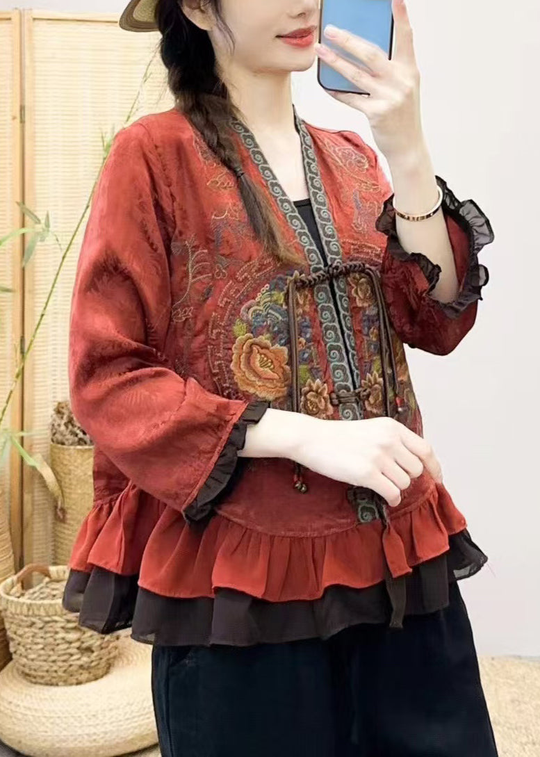 Handmade Red Embroidered Patchwork Silk Shirt Bracelet Sleeve