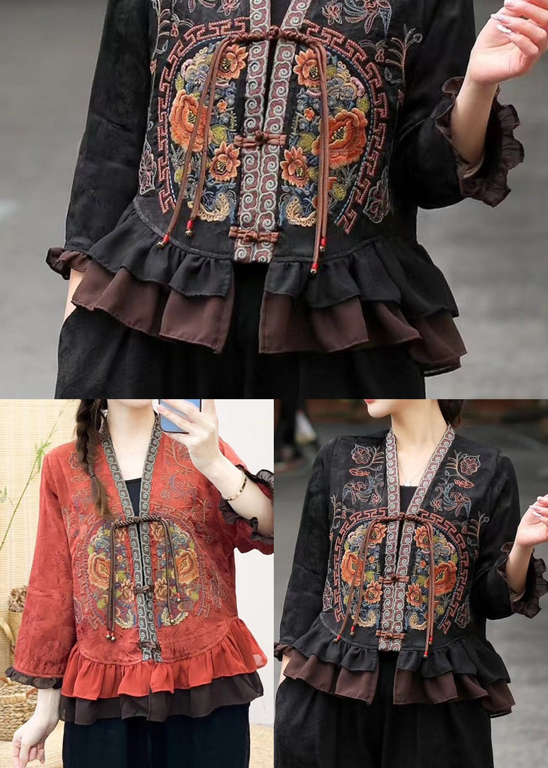 Handmade Red Embroidered Patchwork Silk Shirt Bracelet Sleeve