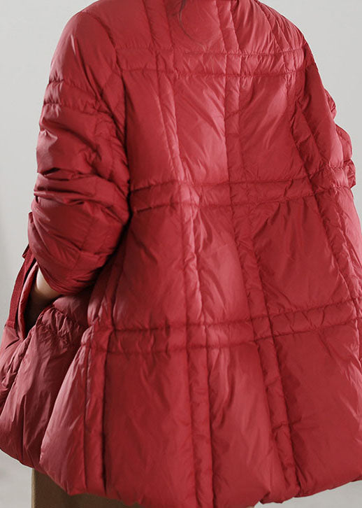 Handmade Red V Neck Tie Waist Duck Down Down Coat Winter