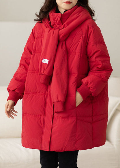 Handmade Red Zip Up Pockets Duck Down Coat Winter