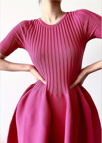 Handmade Rose O-neck Knit Patchwork Fake Two Pieces Maxi Dress Short Sleeve