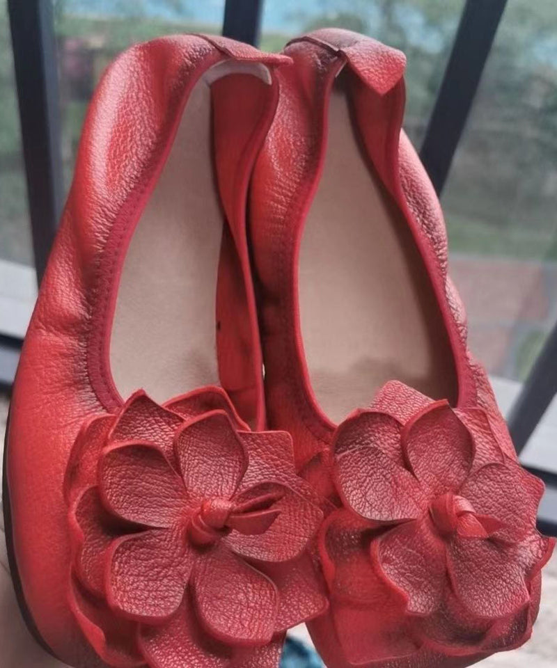 Handmade Sheepskin Red Flat Feet Shoes Splicing