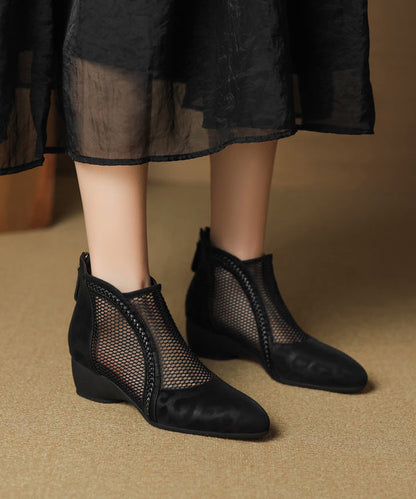 Handmade Splicing Chunky Boots Black Breathable Mesh