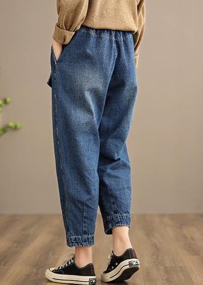 Handmade Spring Pants Oversize Denim Blue-rose Photography Elastic Waist Trousers