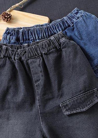 Handmade Spring Pants Oversize Denim Blue-pocket Photography Elastic Waist Trousers