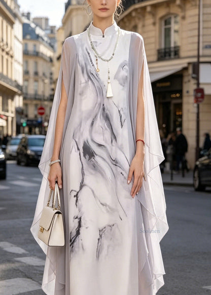 Handmade Tie Dye Fake Two-piece Chiffon Maxi Dresses Fall