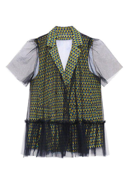 Handmade Tulle Notched Patchwork Top