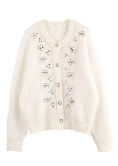 Handmade White Button Nail Bead Ma Hai Mao Coats Fall