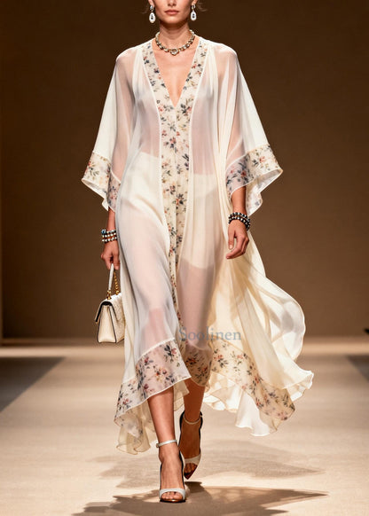 Handmade White Oversized Patchwork Print Chiffon Dress Summer