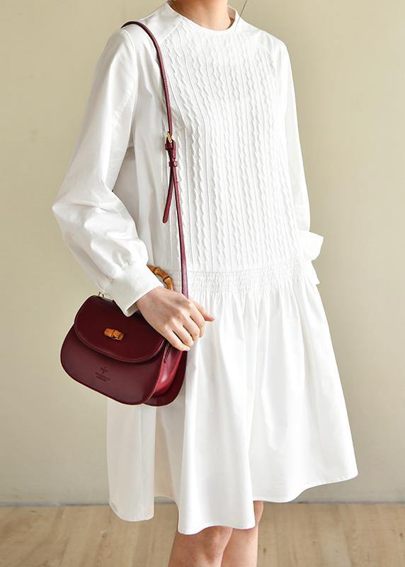 Handmade White Zippered Cotton Dress O Neck Vacation Dresses