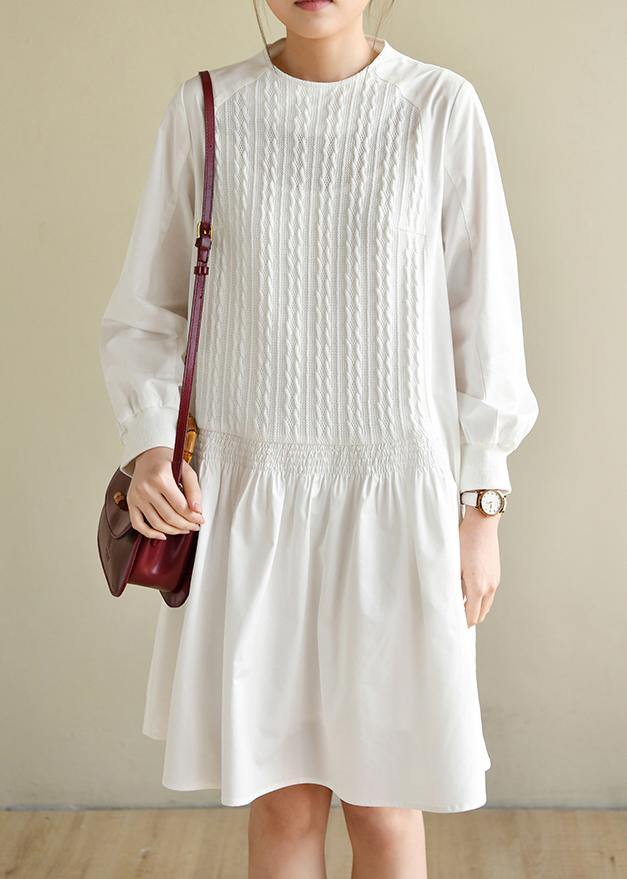Handmade White Zippered Cotton Dress O Neck Vacation Dresses