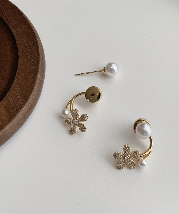 Handmade White Zircon Pearl Hoop Earrings Ly1782