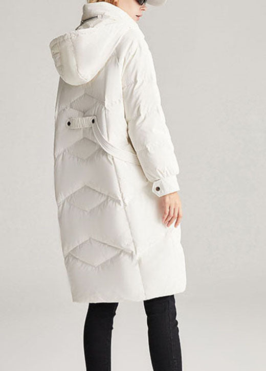 Handmade White Hooded Removable Stand Collar Winter Duck Down Coat