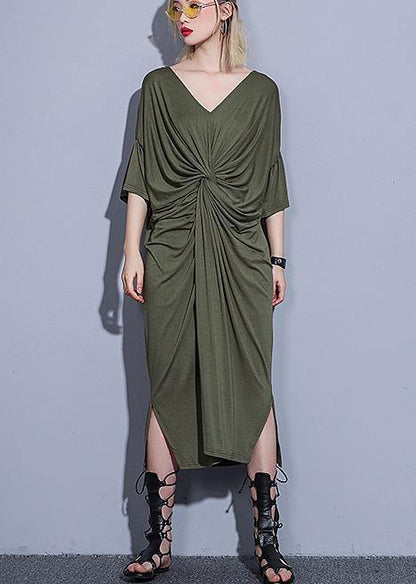 Handmade Arm Green Cotton Clothes for Two Ways to Wear Kaftan Summer Dress