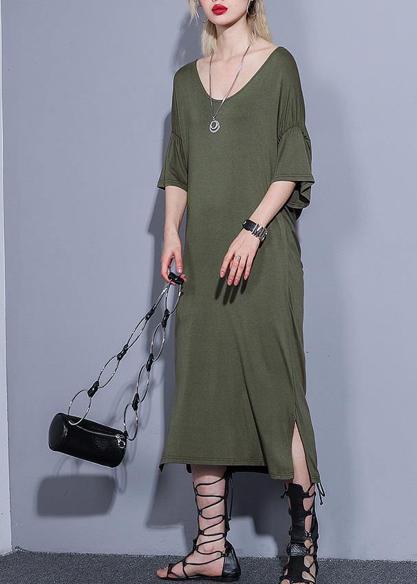 Handmade Arm Green Cotton Clothes for Two Ways to Wear Kaftan Summer Dress