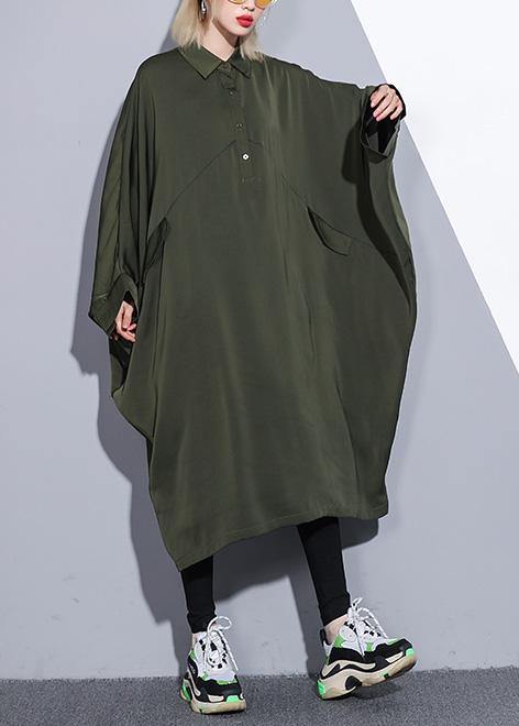 Handmade Arm Green Cotton Clothes Batwing Sleeve a Line Summer Dress
