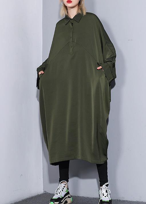 Handmade Arm Green Cotton Clothes Batwing Sleeve a Line Summer Dress