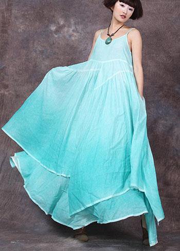 Handmade Asymmetric Hem Linen Dresses Neckline Green Dress Summer