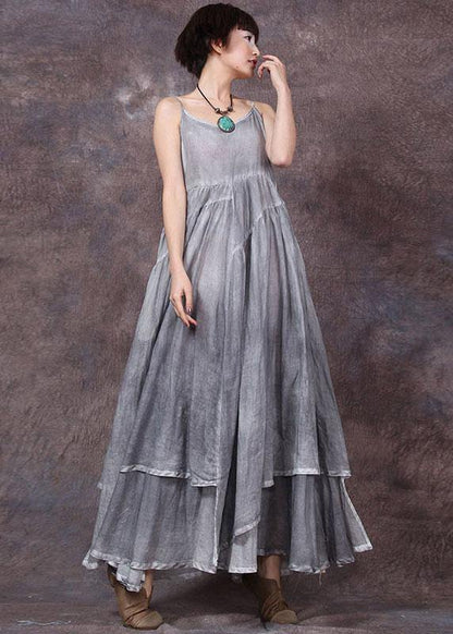 Handmade Asymmetric Hem Linen Dresses Neckline Green Dress Summer