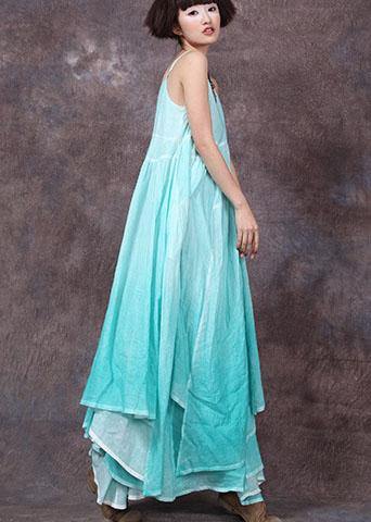 Handmade Asymmetric Hem Linen Dresses Neckline Green Dress Summer